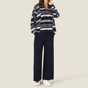 NEW Masai Copenhagen Prisca Ponte Wide Leg Pant in Navy Blue Blazer XL